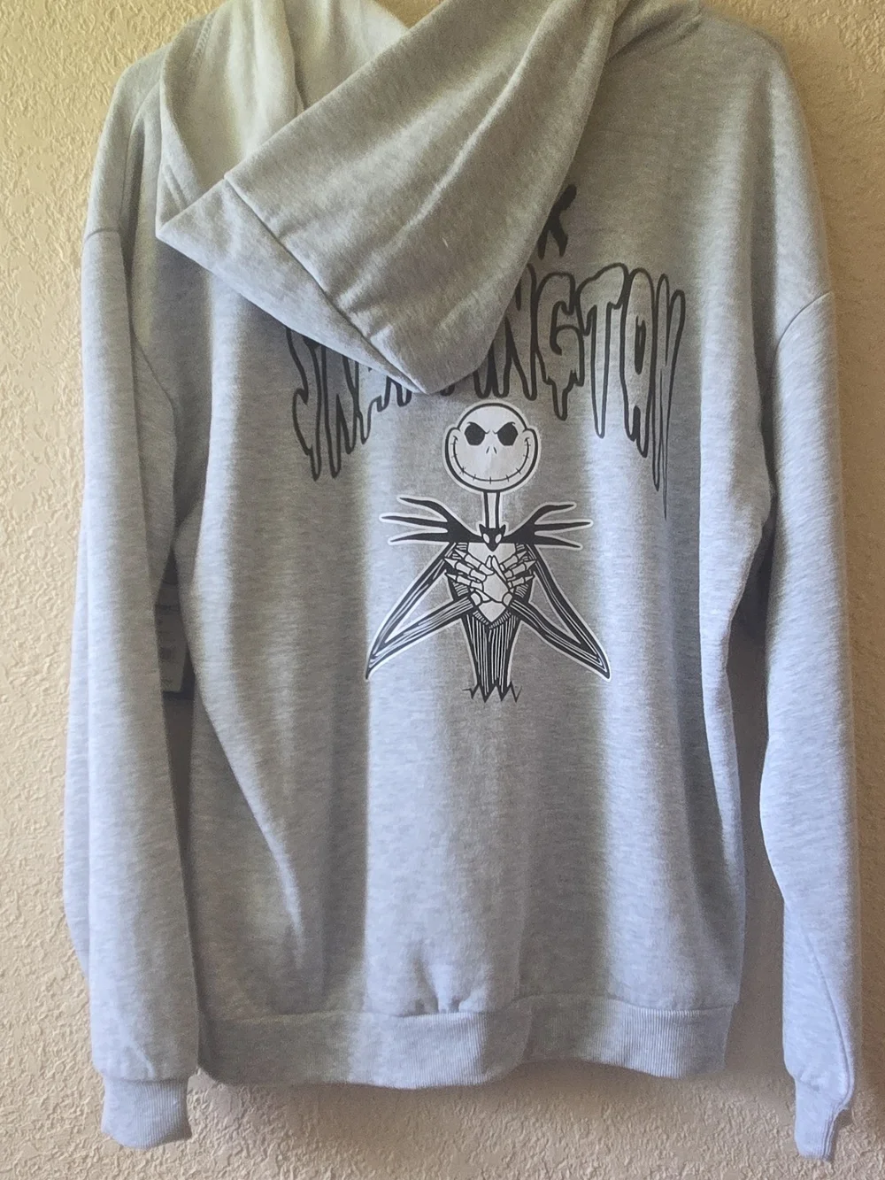 Disney Light Gray Crewneck Hoodie with Skull & Crossbones Patch